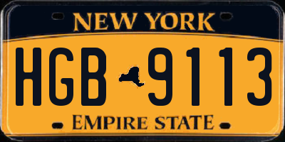 NY license plate HGB9113