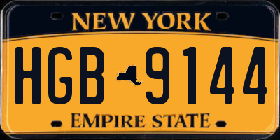 NY license plate HGB9144