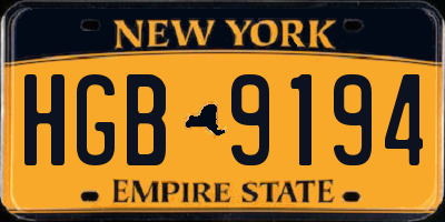 NY license plate HGB9194