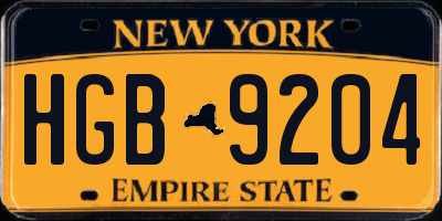 NY license plate HGB9204
