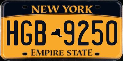 NY license plate HGB9250