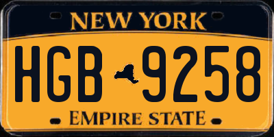 NY license plate HGB9258