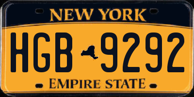 NY license plate HGB9292