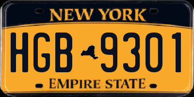 NY license plate HGB9301