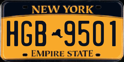 NY license plate HGB9501