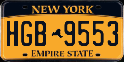 NY license plate HGB9553
