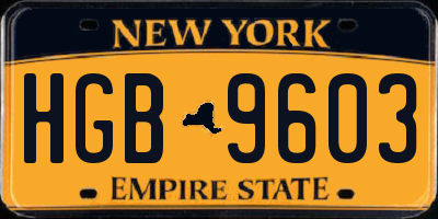 NY license plate HGB9603