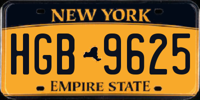 NY license plate HGB9625