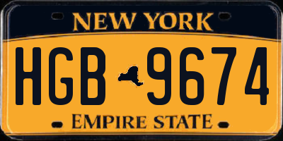 NY license plate HGB9674