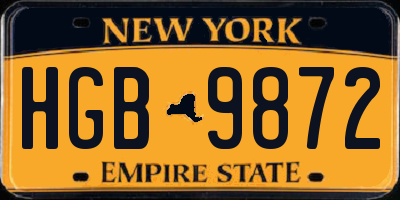 NY license plate HGB9872
