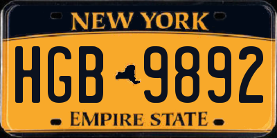 NY license plate HGB9892