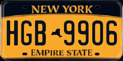 NY license plate HGB9906