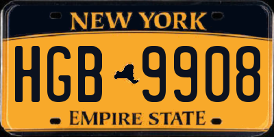 NY license plate HGB9908
