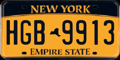 NY license plate HGB9913