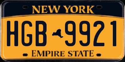 NY license plate HGB9921