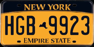 NY license plate HGB9923