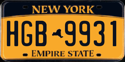 NY license plate HGB9931
