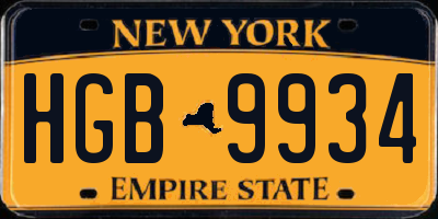 NY license plate HGB9934