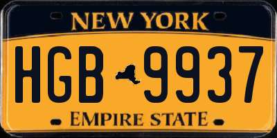 NY license plate HGB9937