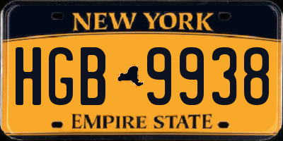 NY license plate HGB9938