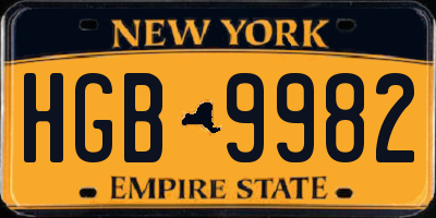 NY license plate HGB9982