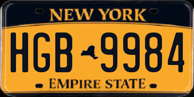NY license plate HGB9984