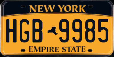 NY license plate HGB9985