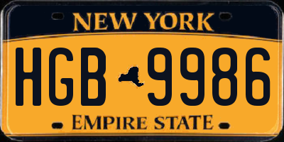 NY license plate HGB9986