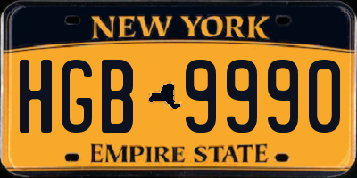 NY license plate HGB9990