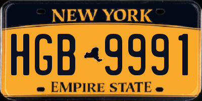 NY license plate HGB9991