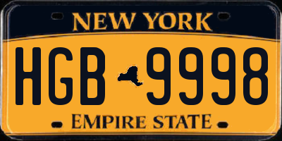 NY license plate HGB9998