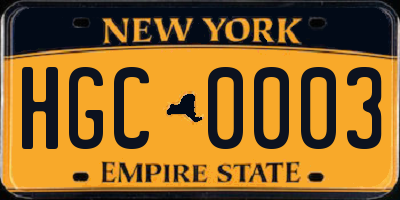 NY license plate HGC0003