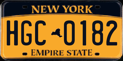NY license plate HGC0182