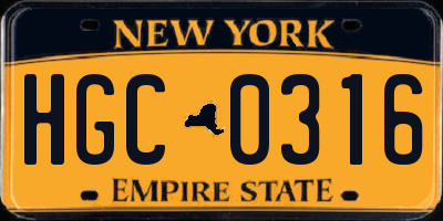 NY license plate HGC0316