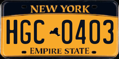 NY license plate HGC0403