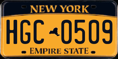 NY license plate HGC0509