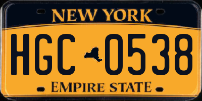 NY license plate HGC0538