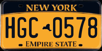 NY license plate HGC0578