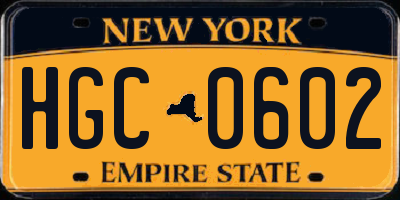 NY license plate HGC0602