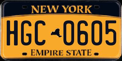 NY license plate HGC0605