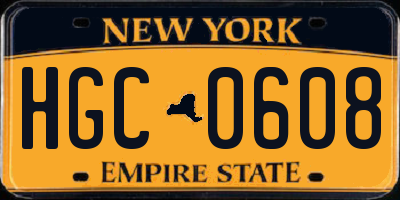 NY license plate HGC0608