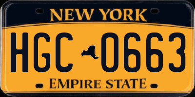 NY license plate HGC0663