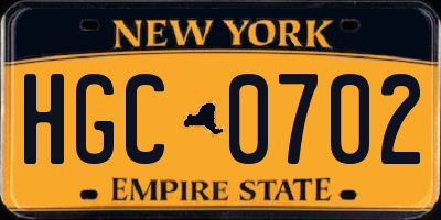 NY license plate HGC0702