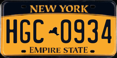 NY license plate HGC0934
