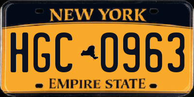 NY license plate HGC0963