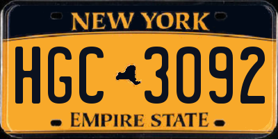 NY license plate HGC3092