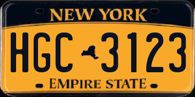 NY license plate HGC3123