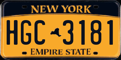 NY license plate HGC3181
