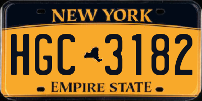 NY license plate HGC3182