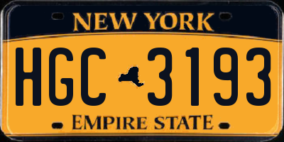 NY license plate HGC3193